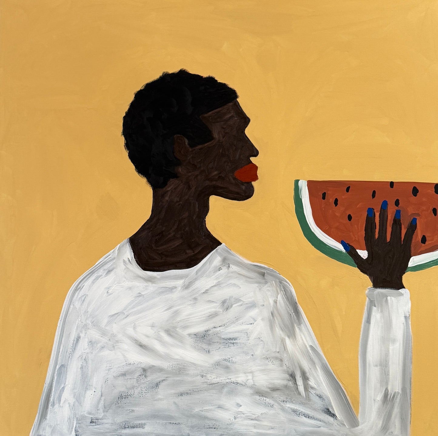 Comer melancia ao redor da piscina - 2025 Impressão fine art