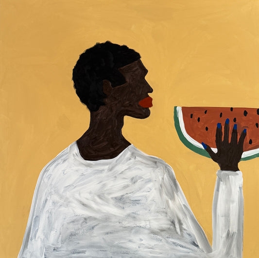 Comer melancia ao redor da piscina - 2025 Impressão fine art