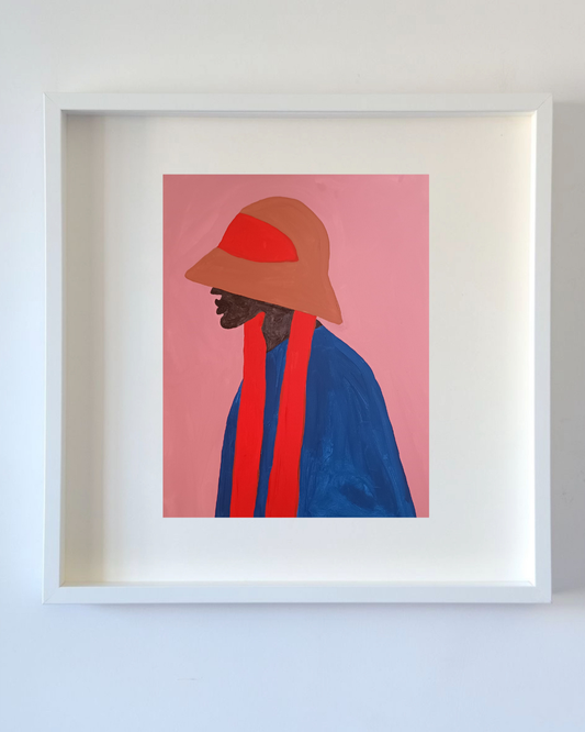 Garota preta de chapéu vermelho impressão emoldurada