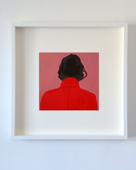 Mulher de blazer vermelho impressão emoldurada