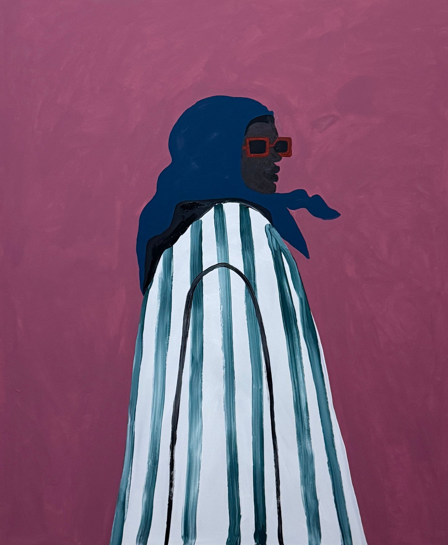 Mulher preta de casaco listrado - 2025 Impressão fine art